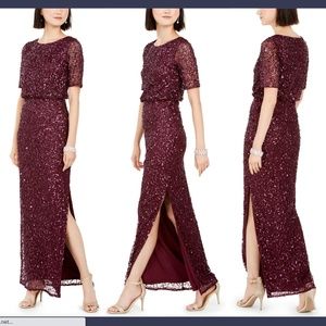 NWT Adrianna Papell Blouson Sequin Gown in‎ Cassis [SZ 2 ]